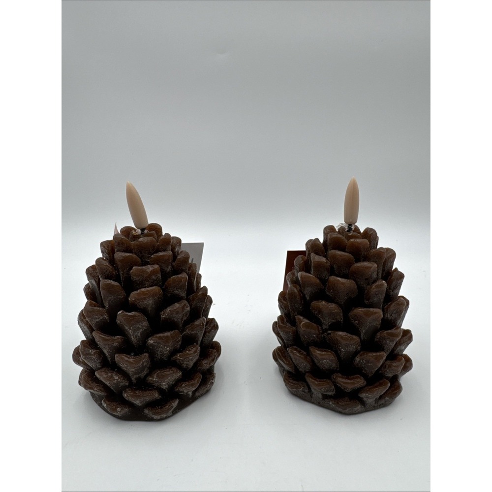 Hobby Lobby Pine Cone LED Candles Timer Flame Fall Set of 2 NEW